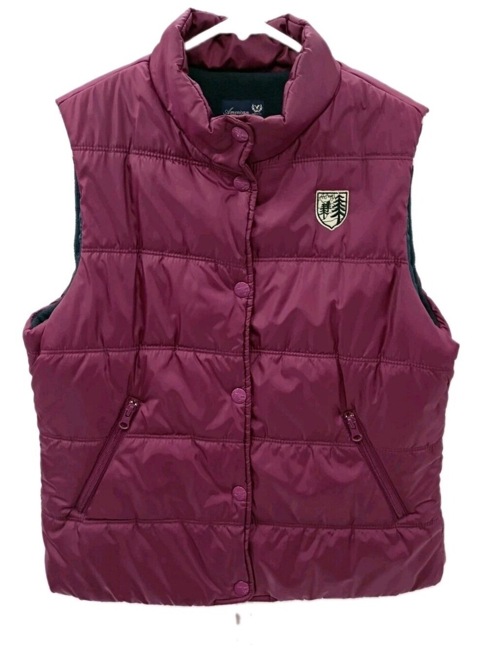 American Eagle Puffer Vest Womens Large Purple Fleece Lined Snap Up Y2k Preppy